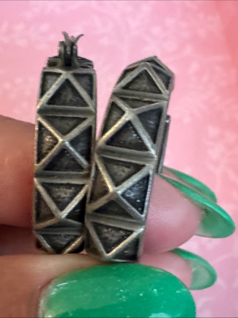 Pewter Geometric Spike Hoop Earrings Wire Hook